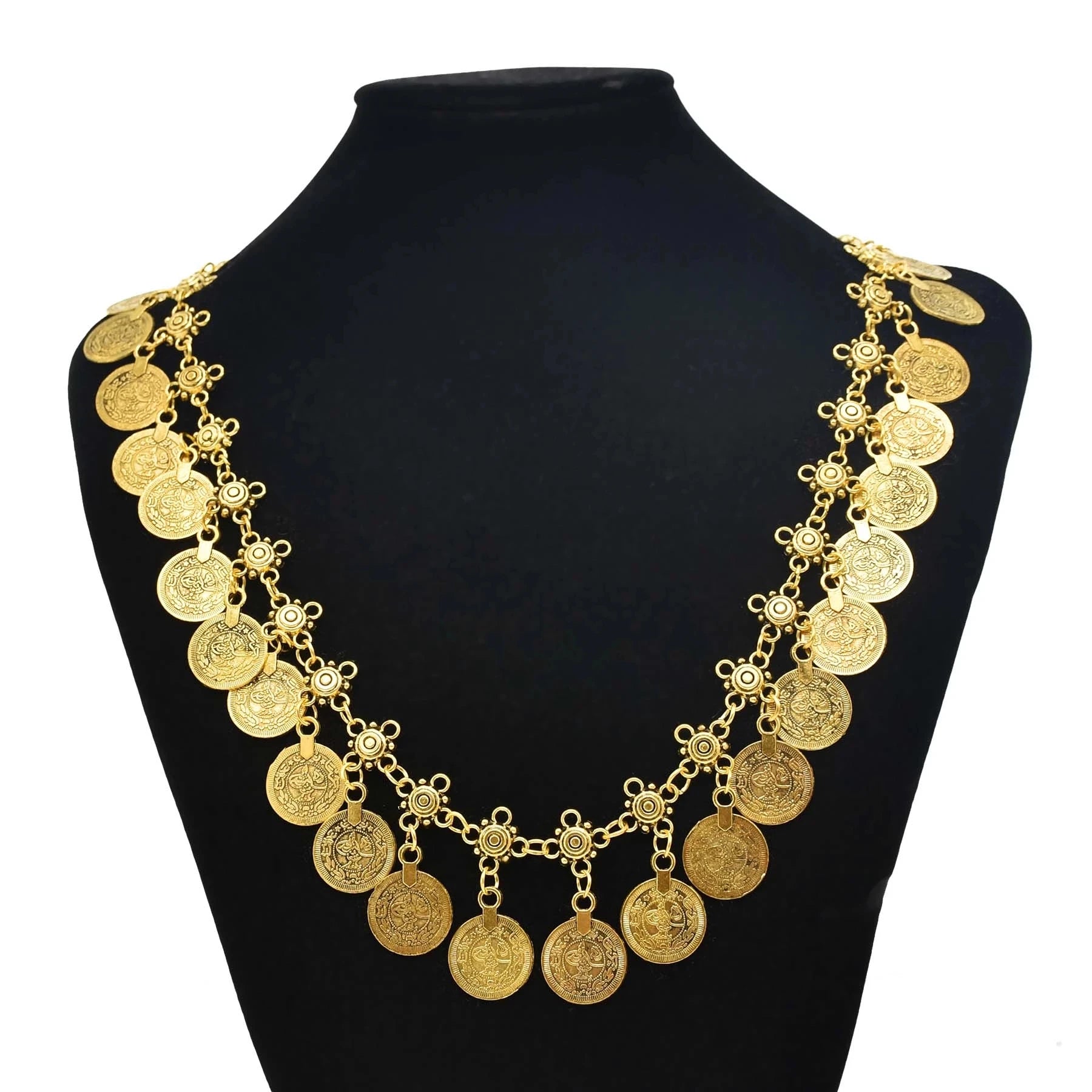 Carved Coin Tassel Tribal Necklace Jewelry