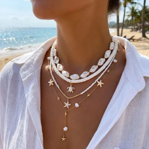 Multilayer Shell and Starfish Pearl Handmade Choker