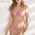 Logirlve Sexy Brassiere Transparent Ultrathin Bra Panty Set Push up Embroidery Underwear Set Plus Size Bras Women Lace Lingerie - Charlie Dolly