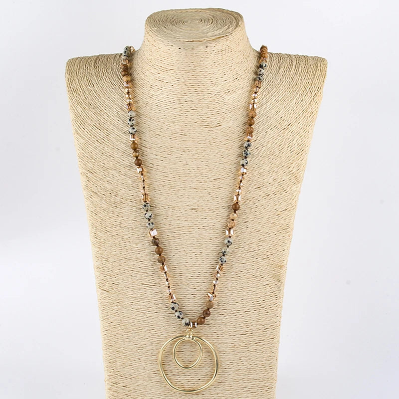 Round Pendant Knotted Stone Necklace Jewelry