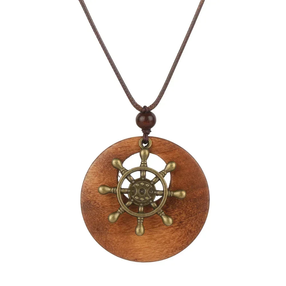 Nepal Wood Bead Mala Pendant Necklace Jewelry
