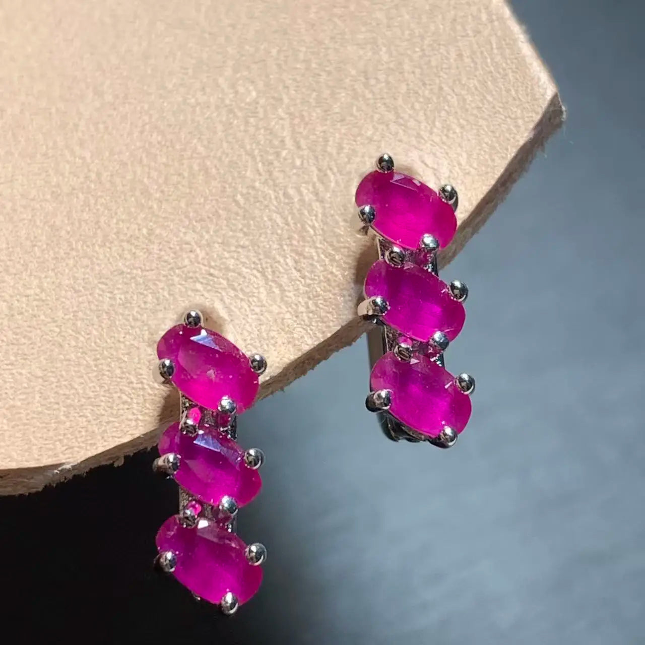 Natural Ruby Hoop Earrings, Classic Fine Gemstone Stainless Steel Jewelry