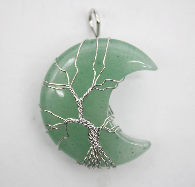 7 Chakras Tree of Life Necklace Wire Wrap Crescent Moons Amethyst Crystal Pendants Quartz Natural Stone Agates Aventurine Make