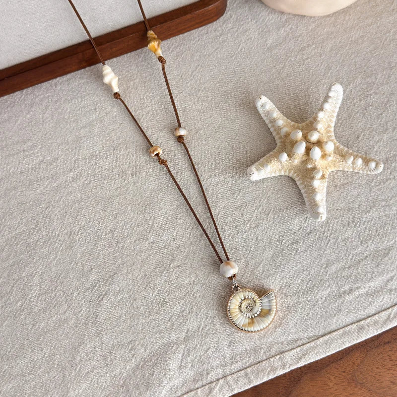Starfish, Nautilus and Conch Wax Rope Clavicle Necklace