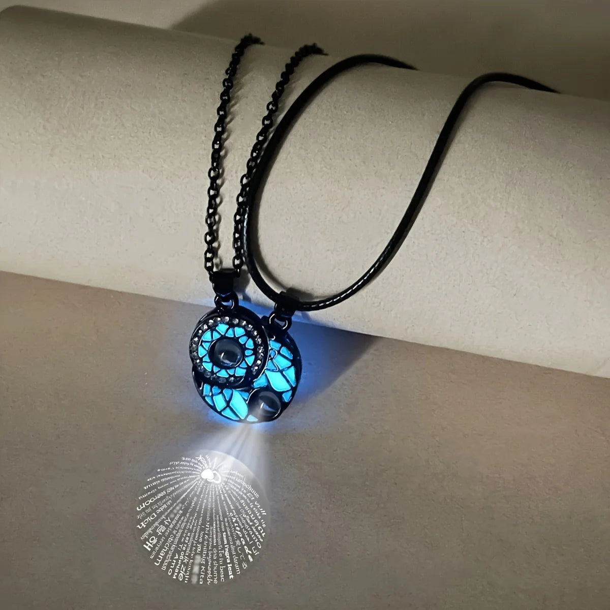 Luminous Glow-in-the-Dark 100 Languages I Love You Couple Necklace, Night Love Talisman