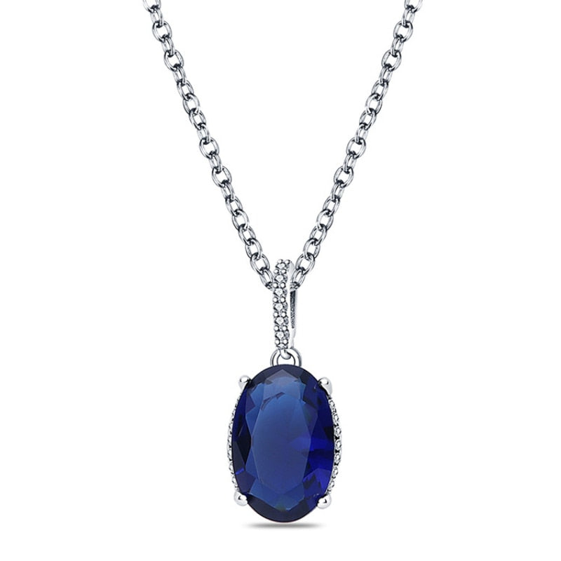 Romantic Blue Crystal Halo Necklace Female Pendant Original Pandora Clavicle Chain Fashion DIYJewelry Gift for Girl