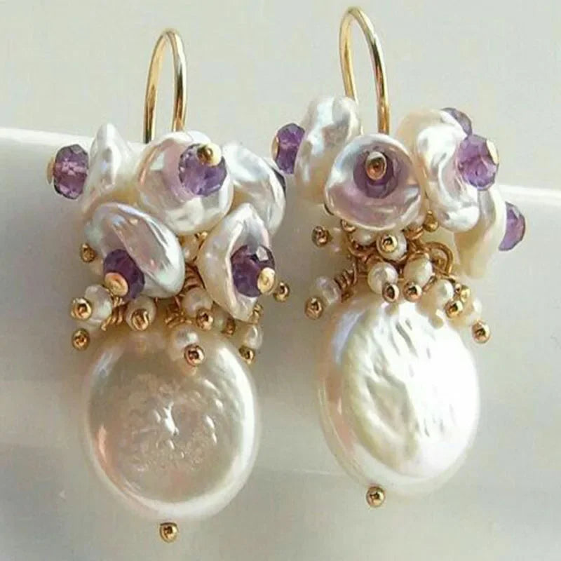 Handmade Drop Earrings with Freshwater Pearl and Lapis Lazuli Stone Women Jewelry - Charlie Dolly