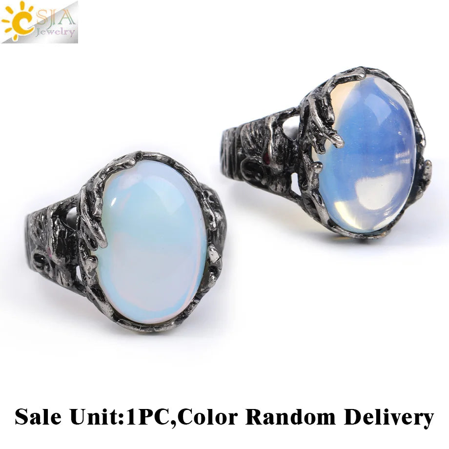 CSJA Vintage Silver Rings Natural Stone Amethyst Ring for Women Adjustable Design Handmade Fashion Jewelry Boho Accessories H765 - Charlie Dolly