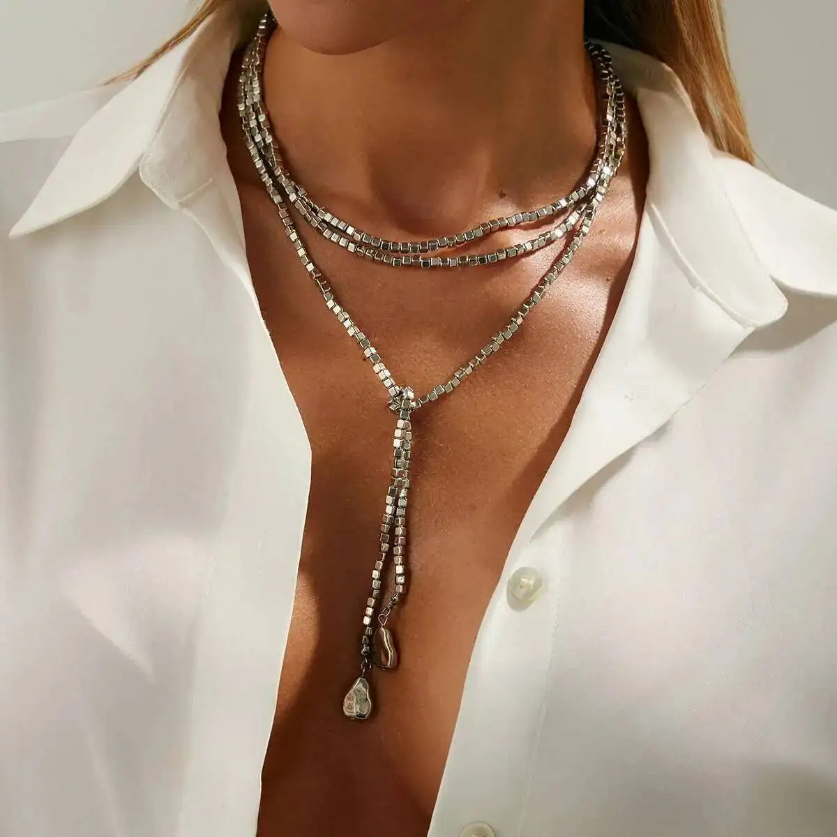 Irregular Bead Y Shape Long Necklace Jewelry