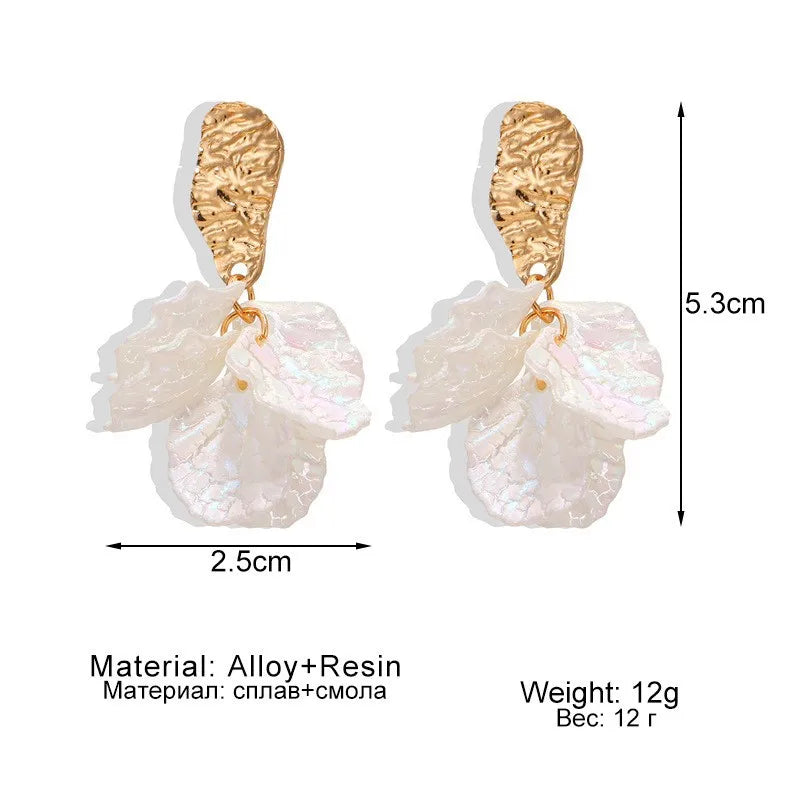 White Flower Crystal Long Drop Earrings Jewelry
