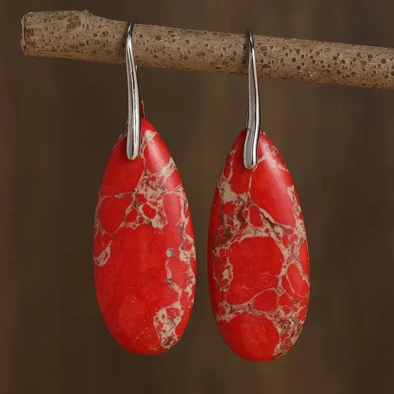 Red Jasper Teardrop Dangle Earrings