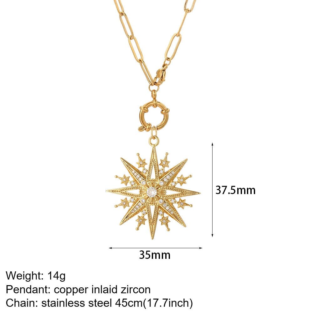 Heart Evil Blue Eye Sun Necklace for Women Cute Dog Bee Elephant Gold Color Pendant Woman's Collars Long Stainless Steel Chains