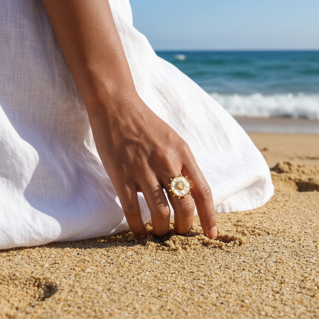 Gold Plated Stainless Steel Natural Shell Ring