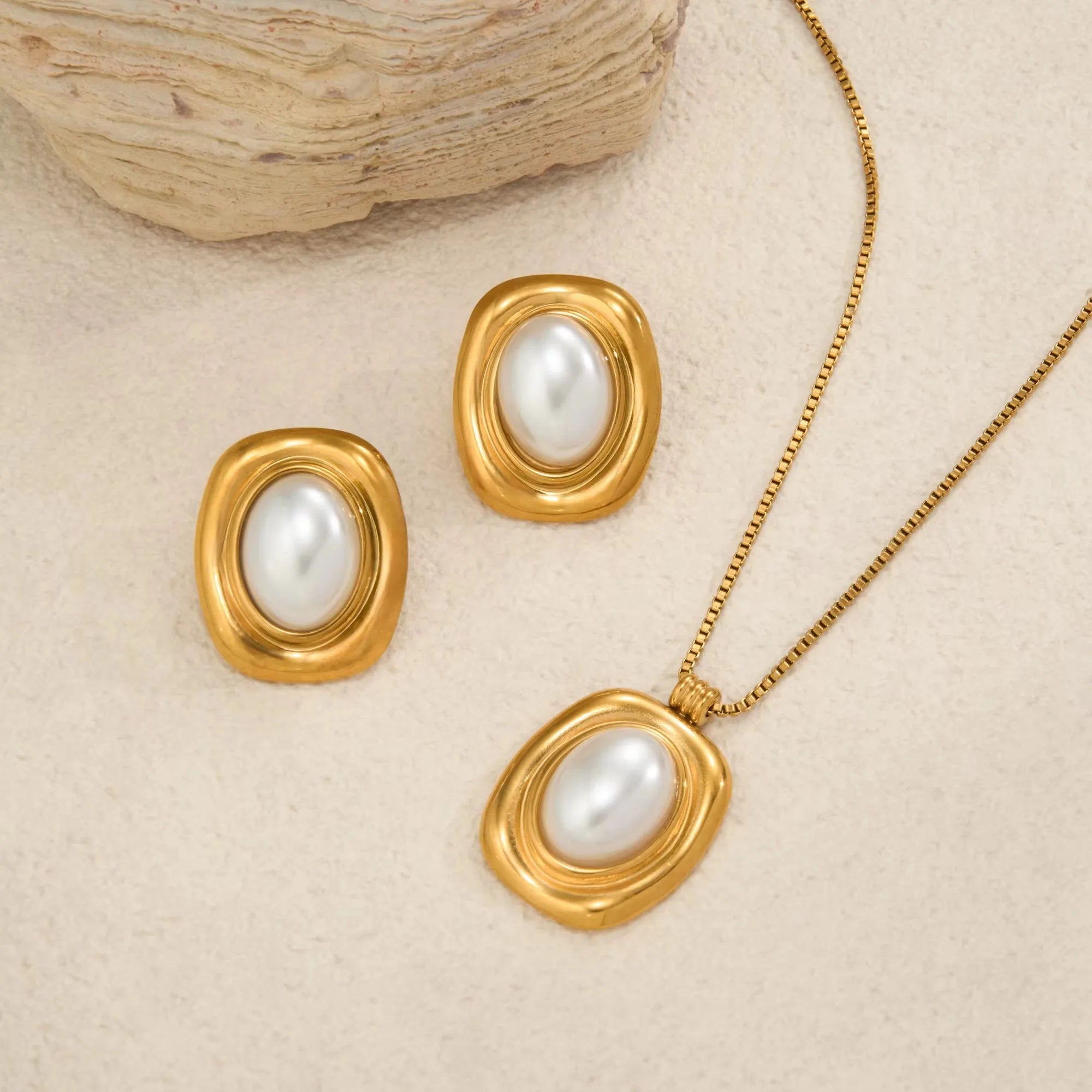 Vintage Fashion Oval Natural Stone Pearl Earrings for Women Stainless Steel 18k Gold Plated Boho Tarnish Free Waterproof Jewelry - Charlie Dolly