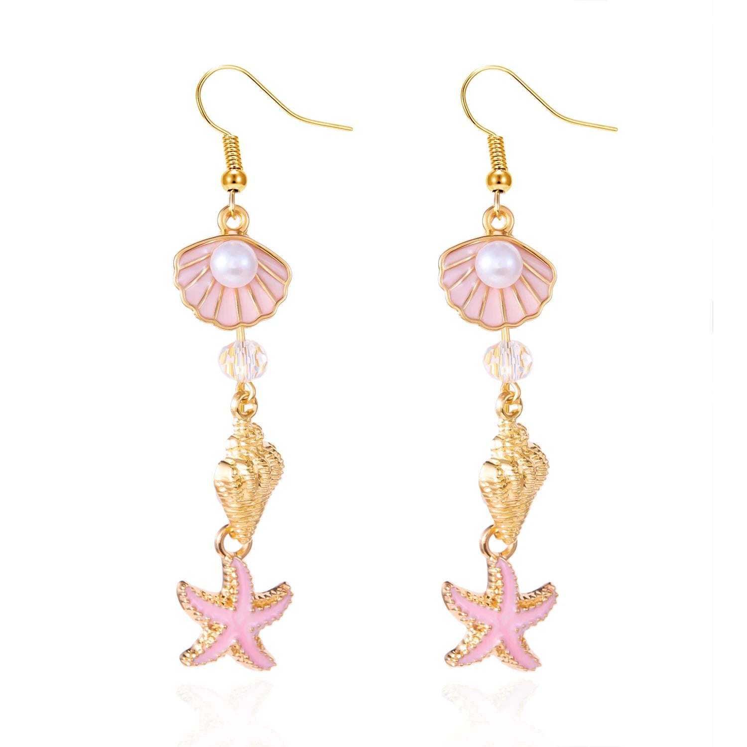 Ocean Style Shell, Starfish and Conch Enamel Drop Earrings