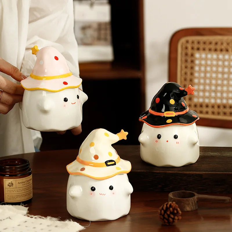 Funny Ghost Ceramic Mugs Coffee Cups with Lids Office Afternoon Tea Coffee Cup Halloween and Easter Gifts Friends - Charlie Dolly