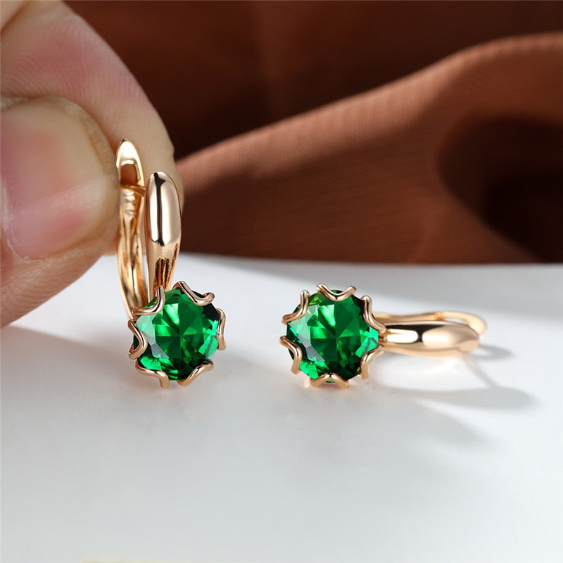 Cute Female Round Stone Hoop Earrings Rainbow Crystal Multicolor Zircon Earrings Boho Rose Gold Color Wedding Earrings For Women