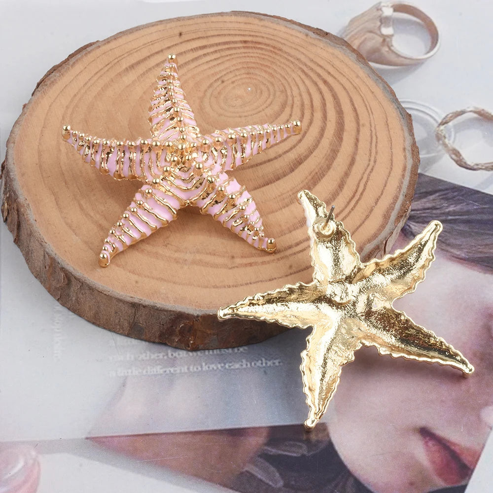 Enamel Starfish Big Statement Earrings Jewelry