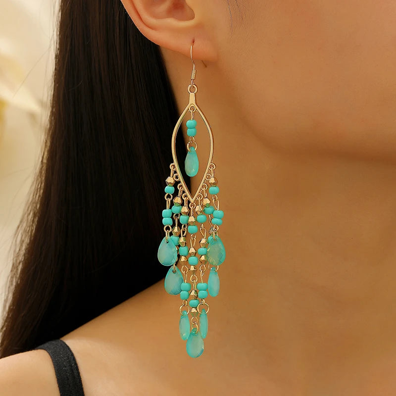 Gold Hollow Acrylic Water Drop Tassel Earrings Jewelry