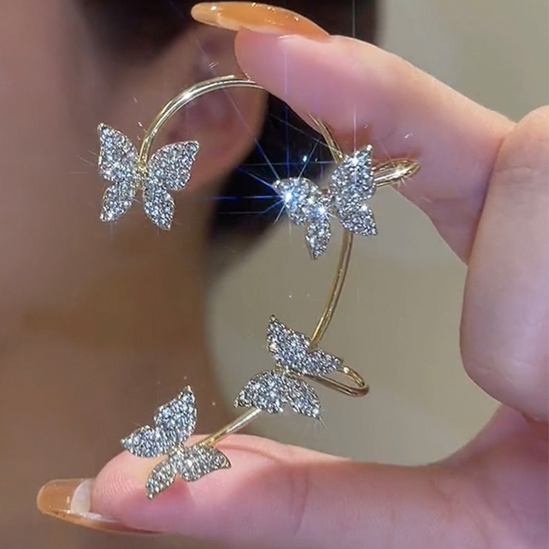 Trendy Bohemian No Piercing Crystal Rhinestone Ear Cuff Earrings for Women Wrap Stud Clip Earrings Girl Earrings Jewelry Bijoux