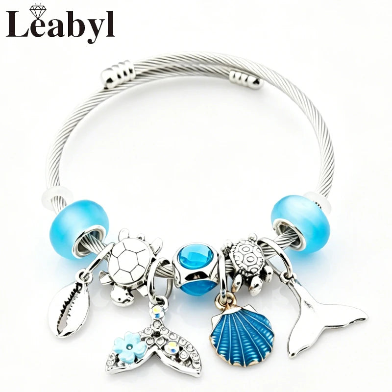 Dolphin Starfish and Shell Enamel Charm Bracelet