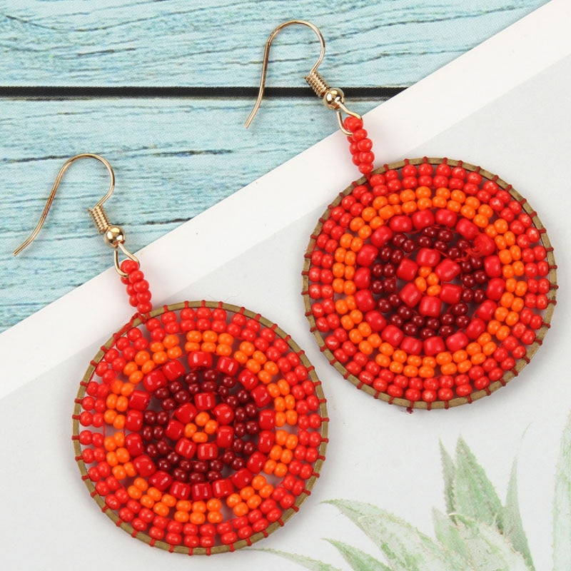 Bohemian Colorful Round Rice Beads Drop Earrings for Women Fashion Multicolor Handmade Dangle Earrings Female Party Jewelry Gift
