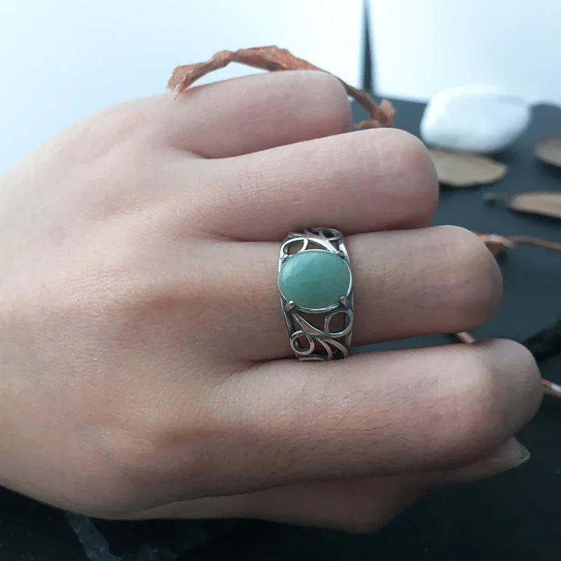 Vintage Spiral Swirl Ring Oval Natural Stone Inlay Open Band Minimalist Boho Statement Ring for Women Fashion Jewelry Wholesale - Charlie Dolly
