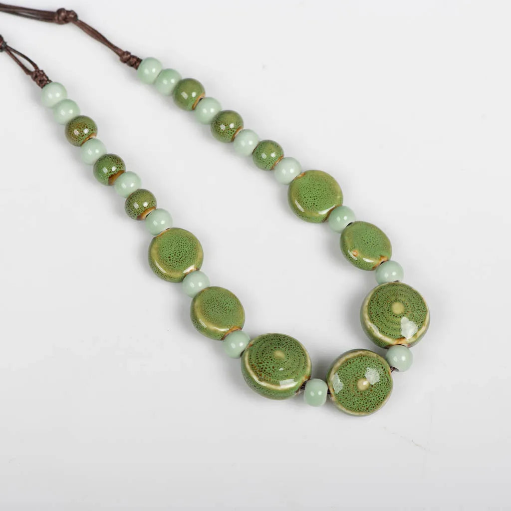 Distressed Irregular Ceramic Bead Necklace Jewelry