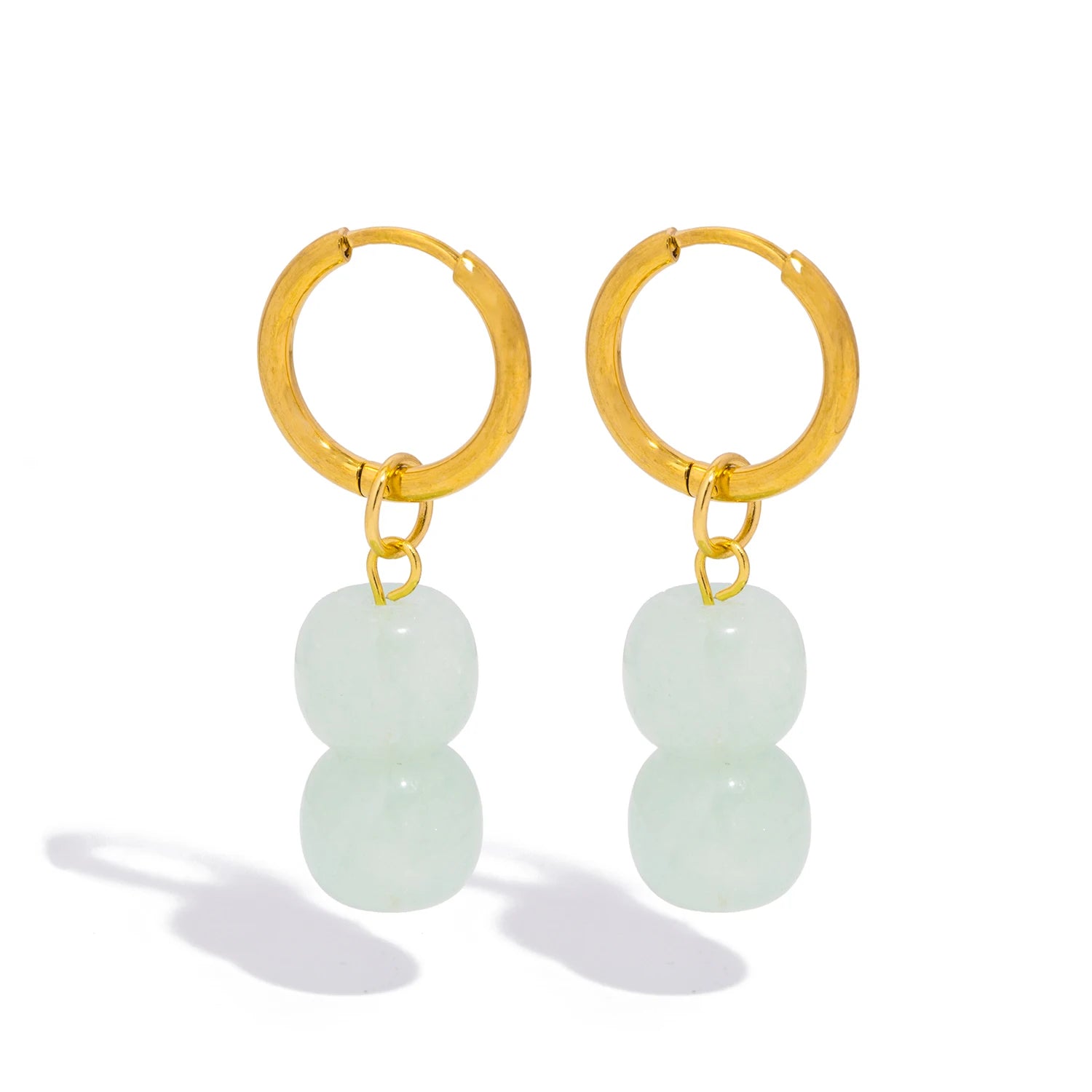 Natural Stone Charm Hoop Drop Earrings, Stainless Steel Trendy Boho Jewelry