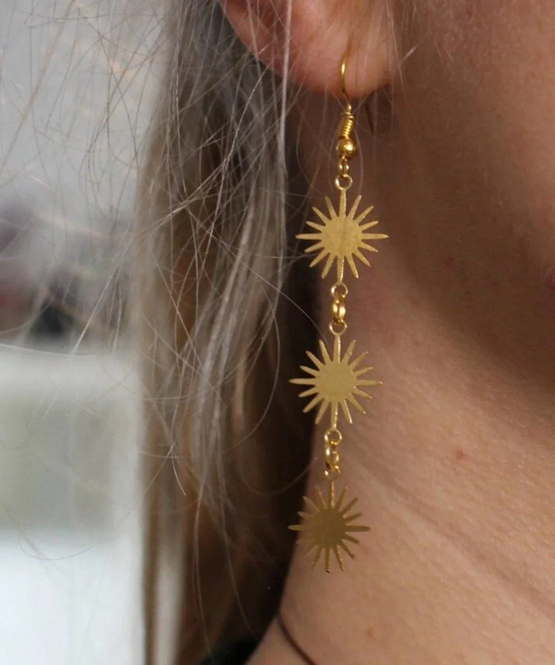 Gold Sun Celestial Boho Earrings Jewelry