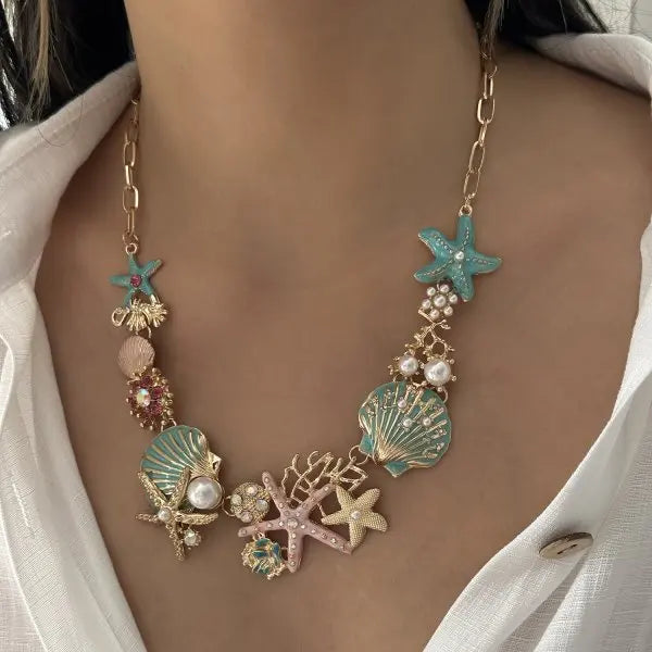 Exaggerated Coral, Starfish and Scallop Ocean Necklace, Bracelet or Earring