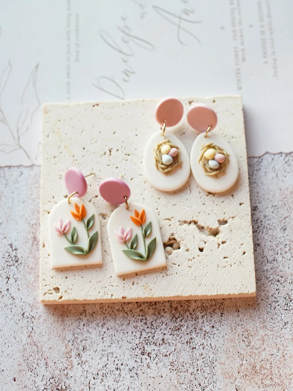 Clay Flower Cluster Egg Nest Earrings Jewelry