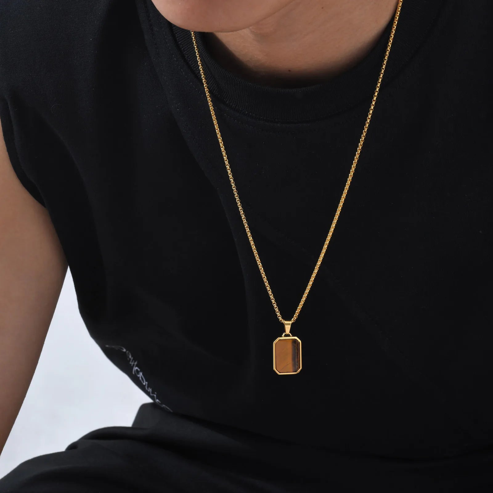 Natural Stone and Stainless Steel Hip Hop Pendant Necklace for Men