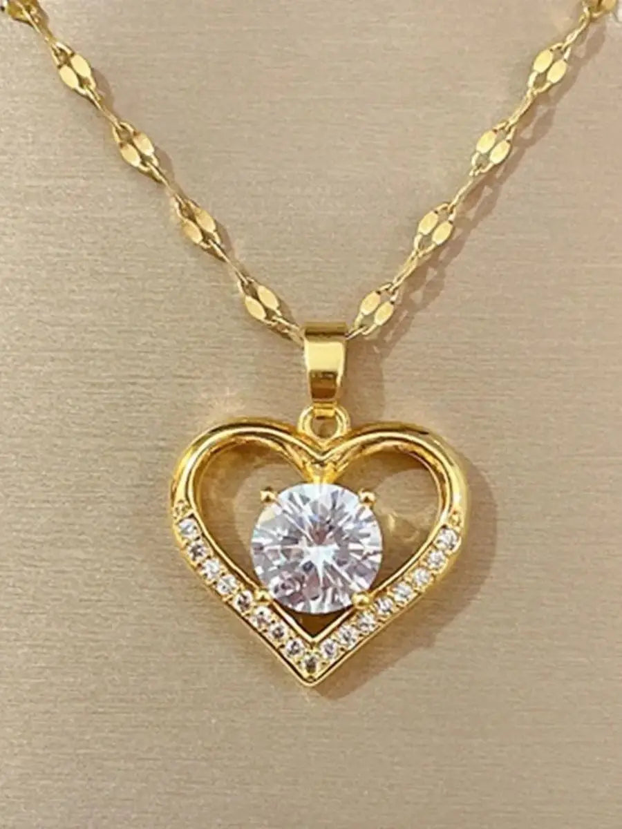 Gold Heart & Lips Pendant Boho Chain Necklace, Playful Love Talisman