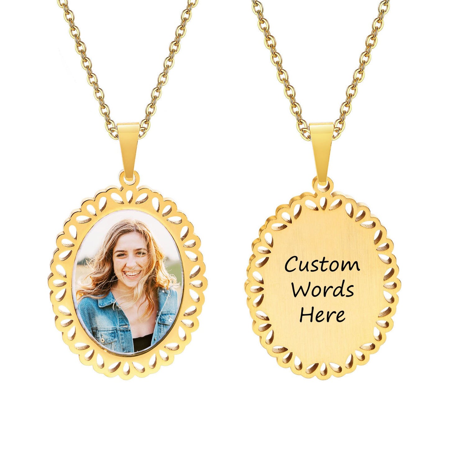 Vnox Free Custom Photo Picture Necklaces for Women, Personalize Words Stainless Steel Pendant,Mothers or Lover Gifts Jewelry