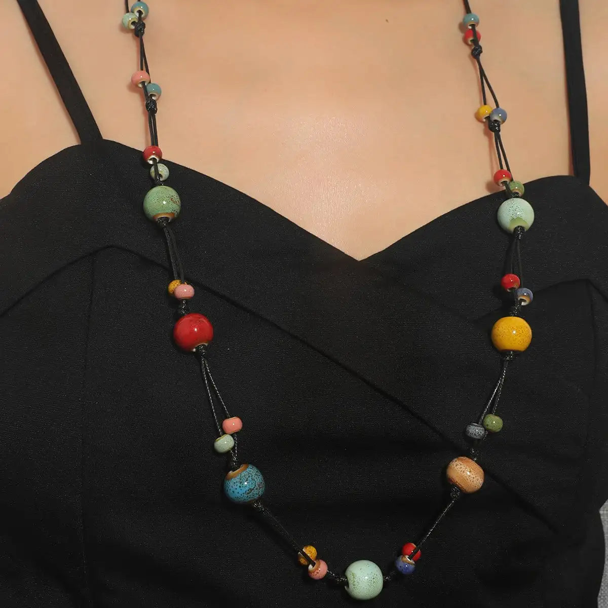 Ceramic Bead Exaggerated Long Necklace Jewelry