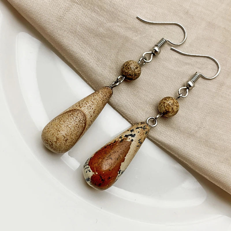 Malachite Tiger Eye Statement Drop Earrings Jewelry