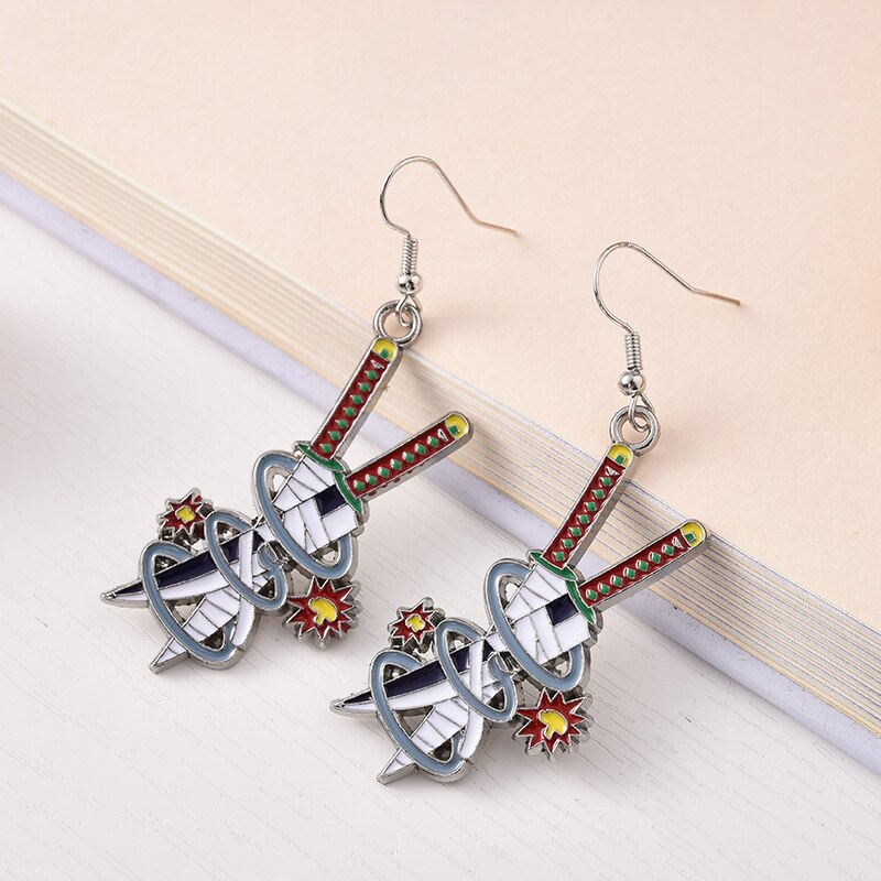 Fashion metal Tanjiro Earrings Demon Slayer Earrings Anime Cosplay Props Drop Long Earrings for man Women Jewelry Style