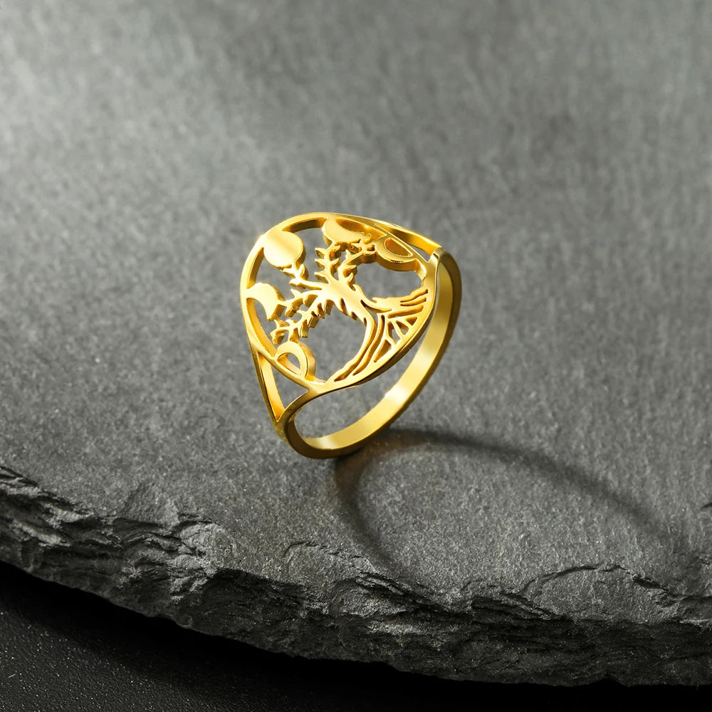 Moon Phase Tree of Life Ring, Stainless Steel