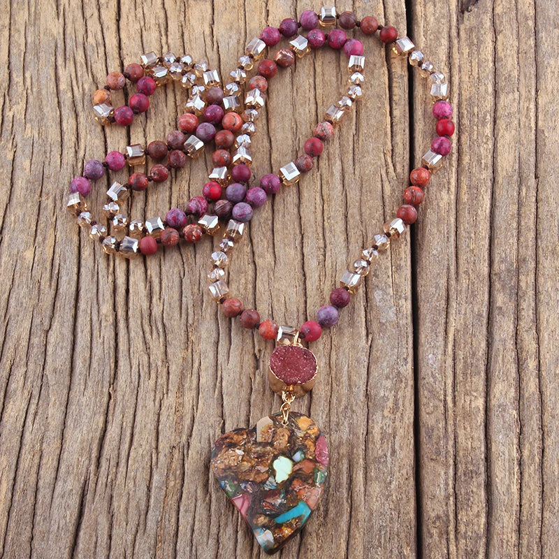 Fashion Bohemian Jewelry Boho Gift Natural Stones With Druzy Links Heart Stone Pendant Necklaces For Women - Charlie Dolly