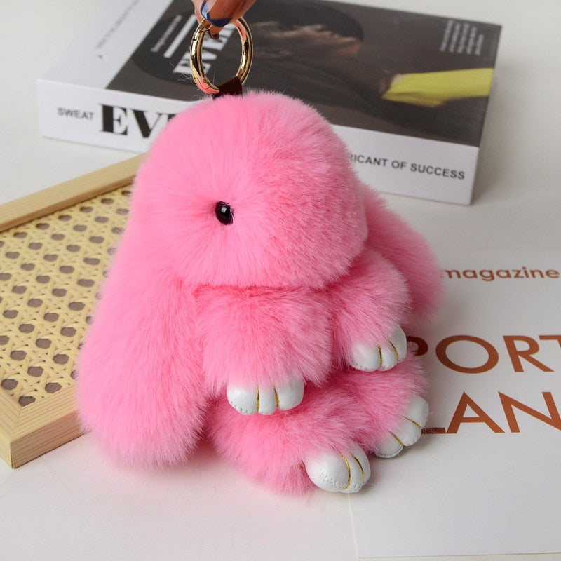 15CM Charm Real Fur Pompom Rabbit Keychain For Luxury Women Bag Men Car KeyRing Girl Gifts Cute Doll Plush Key Chains Pendent
