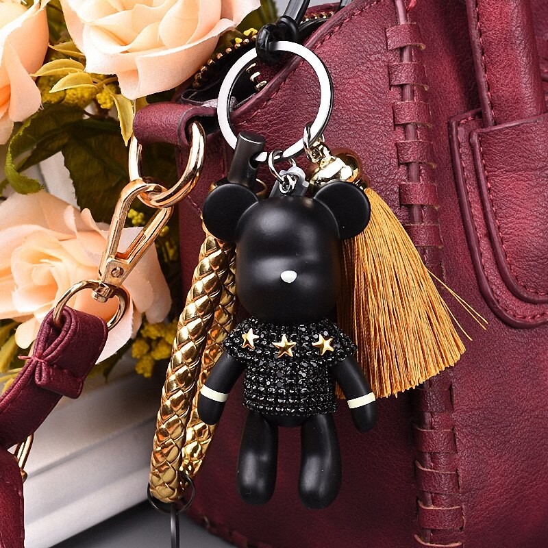 Bomgom Tassels Cartoon Popobe Gloomy Bear Keychain Cute Bag Charm Holder Cartoon Resin Key Chain Rhinestone Keychain