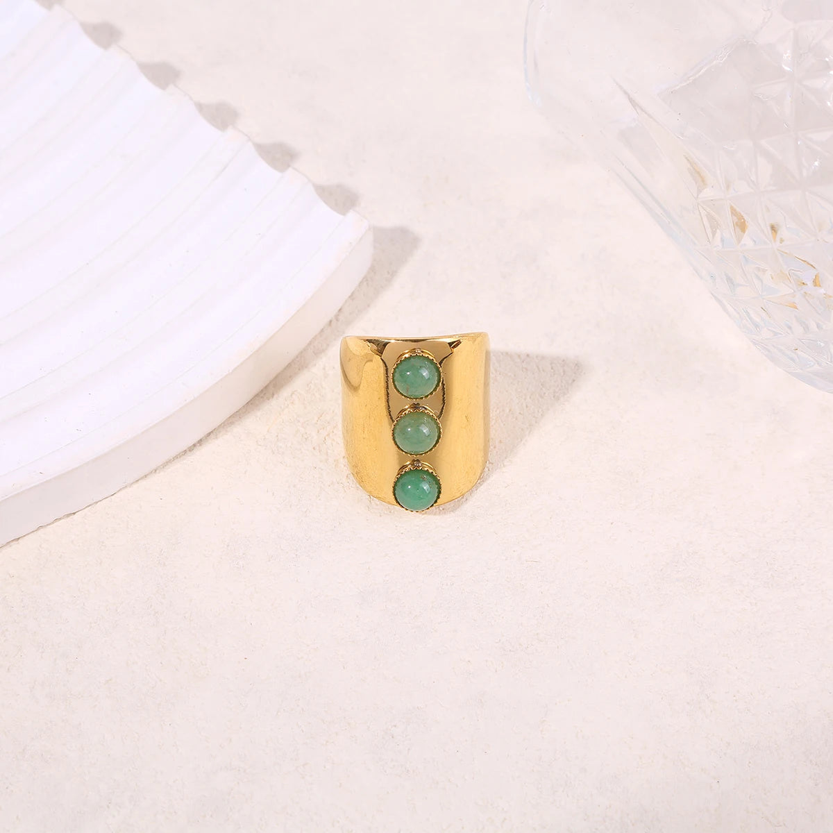Vintage Wide Three Natural Stone Rings For Women Girls Retro Open Boho Bohemian Stainless Steel Ring Wedding Engagement Jewelry - Charlie Dolly