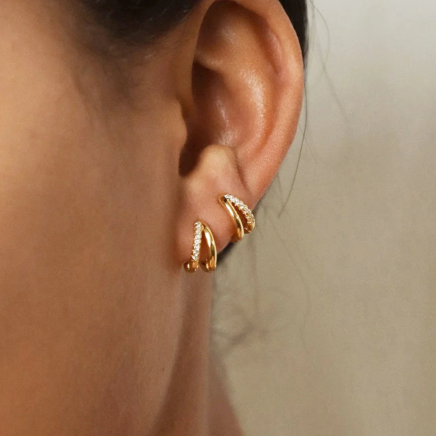 Gold Zircon Geometric Statement Hoop Earrings Jewelry