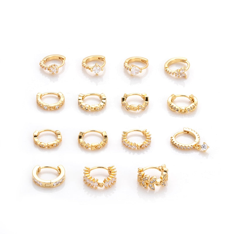 1Piece Plate Stainless Steel Earrings for Women Jewelry 2022 Zircon Star Round Leaf Piercing Stud Earrings for Teens