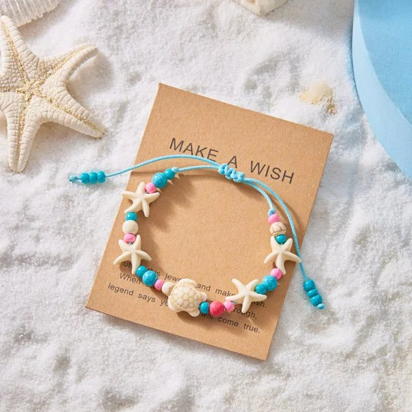 Shell and Starfish Rice Bead Handmade Boho Anklet