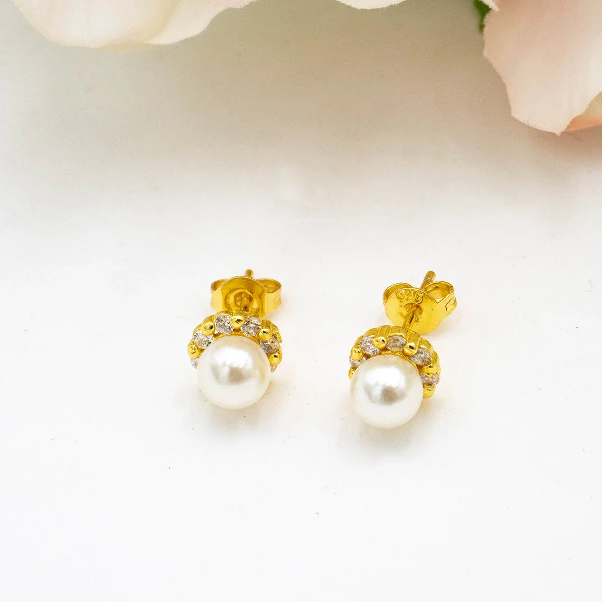 Pearl Zircon Gold Stud Earrings Jewelry