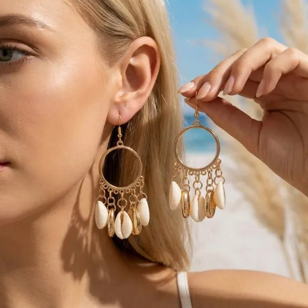 Y2K Starfish, Shell and Irregular Stone Hoop Earrings