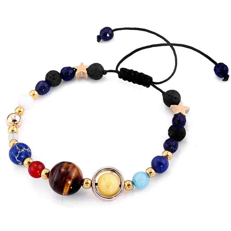 Cosmic Solar System Eight Planets Beaded Bracelet, Universe Talisman