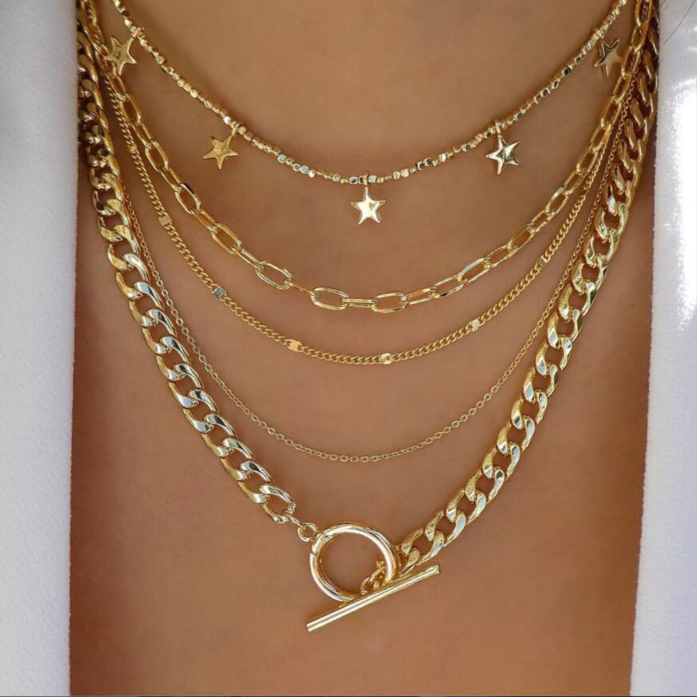 bls-miracle Bohemia Gold Color Multiple Styles Necklace For Women Multi-Layer Crystal Pendant Necklaces Set Jewelry Gifts